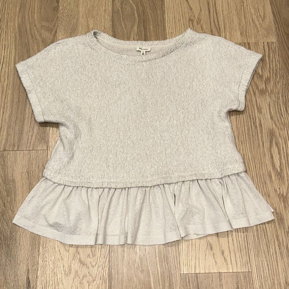 Anthropologie Pilcro Short-Sleeve Sweater Twofer Top Beige Cream Womens Small